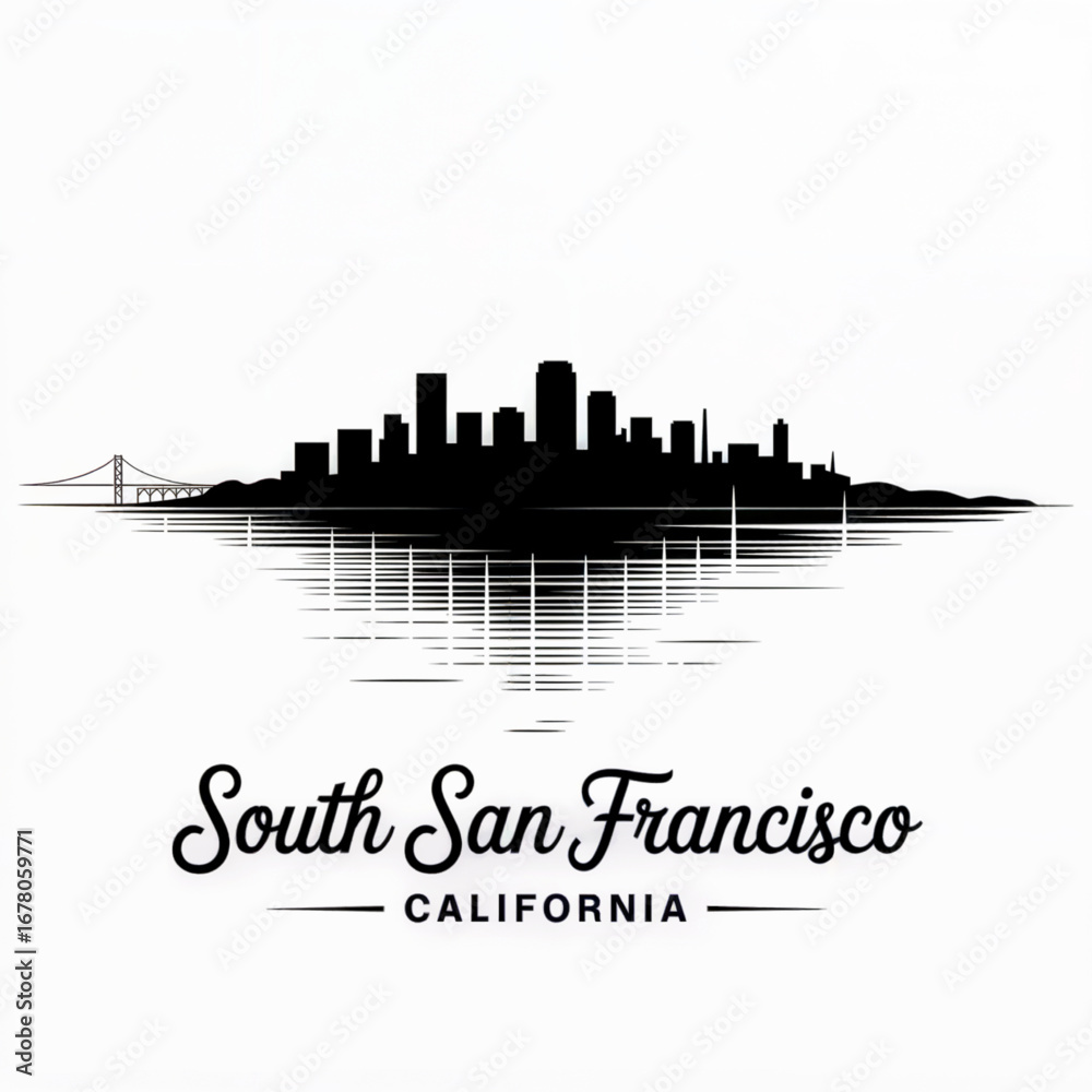 Obraz premium South San Francisco California Skyline Silhouette — An Industrial and Commercial Hub on the Bay Vector Illustration