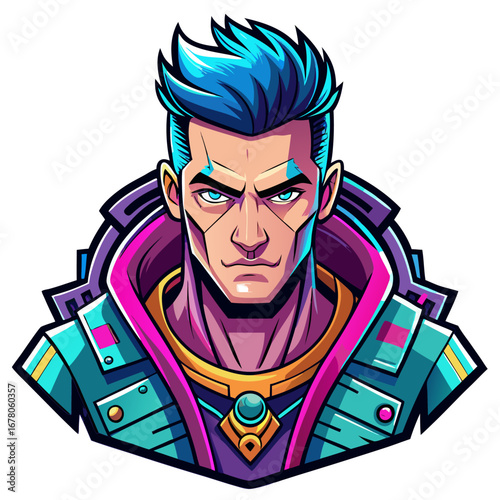 Cyberpunk Gamer with Spiked Hair and Circuit Tattoos for Modern Vector Avatar