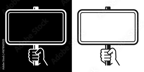 Hand holding blank sign, perfect for announcements, protests, and marketing messages