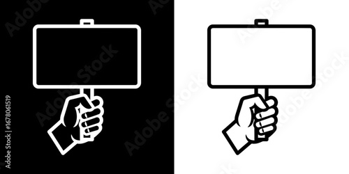 Hand holding blank sign, perfect for announcements, protests, or conveying important messages.