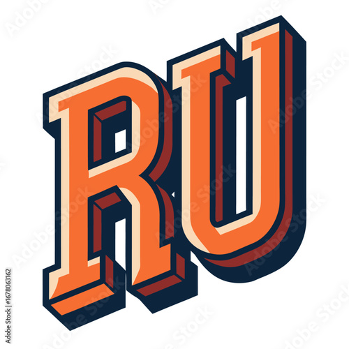 Semi-Block “RU” Lettermark with Mirrored Strokes and Tight Corners