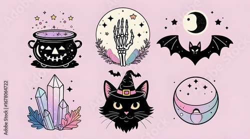 halloween set in pastel color