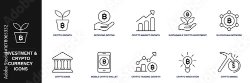 Investment and Cryptocurrency Line Icon Set