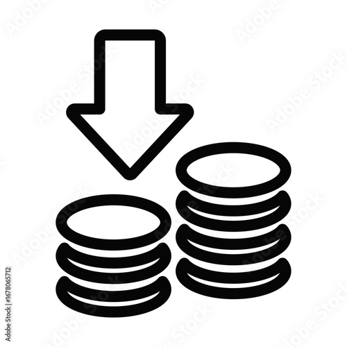 Coin Stack with Down Arrow Line Icon of Risk Management Icon Set