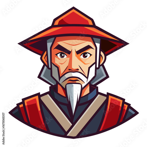 Stylized Asian Elder Avatar – Traditional-Modern Bearded Hat Vector Design