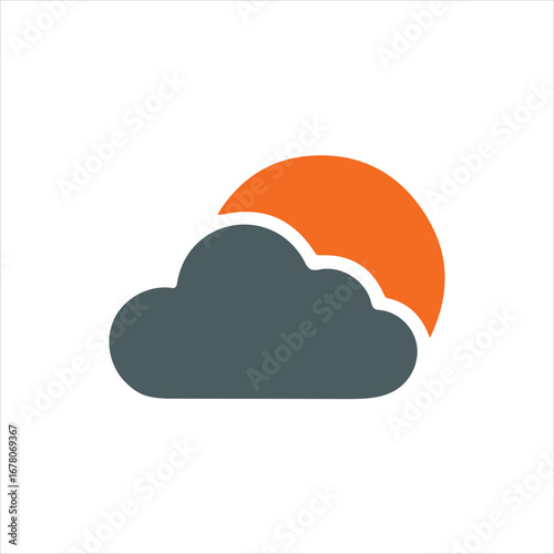 Stylized sun partially obscured by a fluffy gray cloud on a white background weather forecast