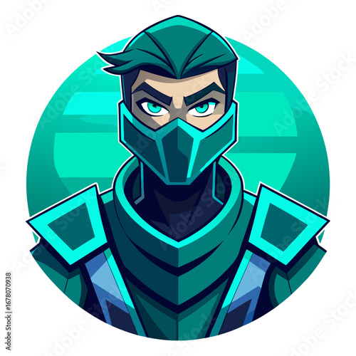 Sleek Cyber Ninja Character with Teal Mask and Angular Armor