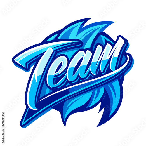 Crisp Blue “TEAM” Wordmark with Dynamic Swoosh and Icy Gradients
