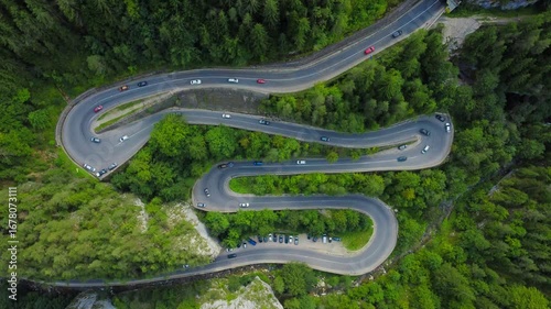 Aerial view of the winding road in Bicaz Gorges - Romania