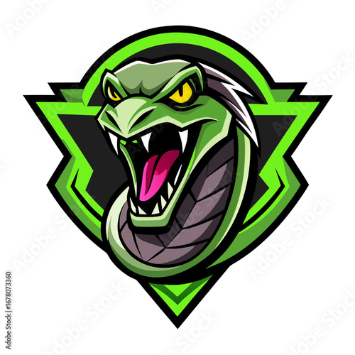 Snake Head Badge with Neon Glow and Exaggerated Fangs for Toxic Branding
