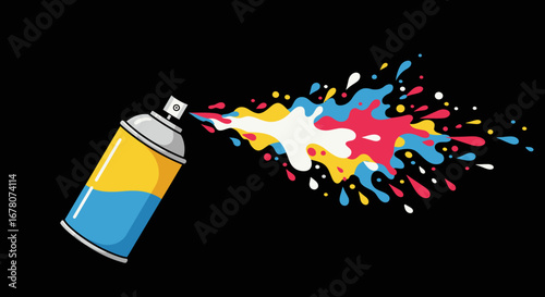 Spray can emitting colorful liquid black background