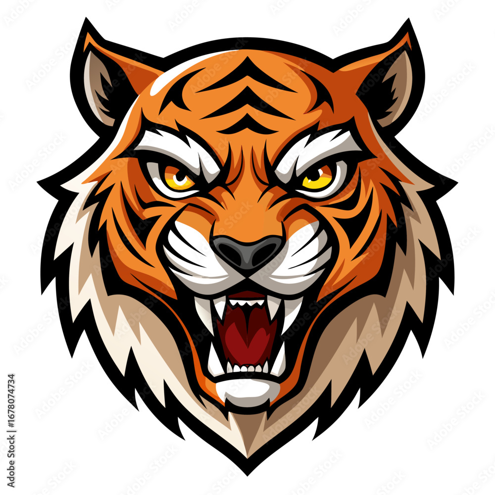Fototapeta premium Symmetrical Angry Tiger Icon with Sharp Strokes and HD Vector Finish