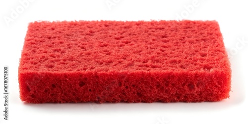Bright red kitchen sponge ideal for scrubbing dishes and cleaning surfaces