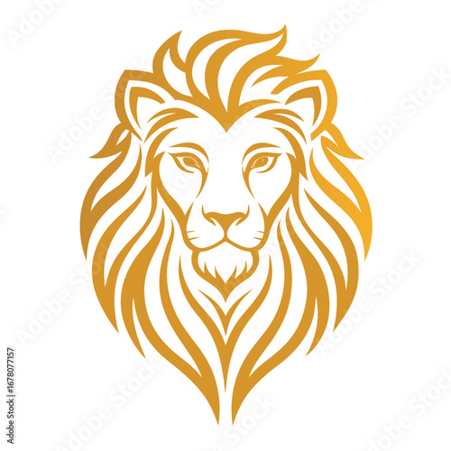 Golden Lion Head in Monoline Style with Regal White Background