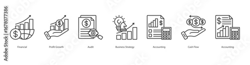 Financial Audit banner web icon set vector illustration concept with icon of financial, profit growth, audit, business strategy, accounting, cash flow, accounting