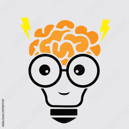 Creative Genius Brain with Glasses and Lightning Bolts