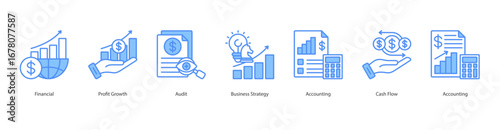 Financial Audit banner web icon set vector illustration concept with icon of financial, profit growth, audit, business strategy, accounting, cash flow, accounting