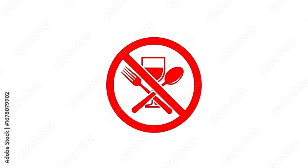 Obraz premium Clear prohibition symbol with crossed fork and spoon inside a glass signifying no food or drink allowed in this area, essential for maintaining hygiene and order in sterile environments