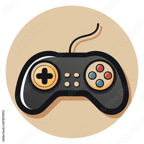Retro Game Controller in Minimal Black Silhouette with Outlined Buttons on Neutral Background