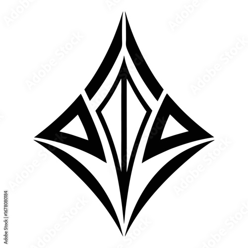 Abstract Spearhead Icon with Symmetrical Curves in Minimal Black-on-White Vector