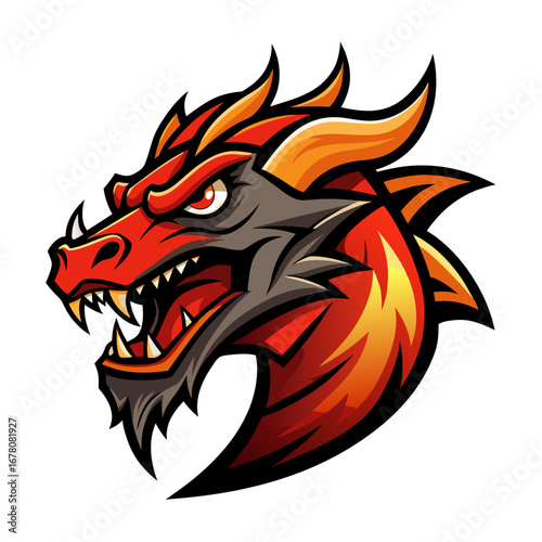 Wallpaper Mural Fierce Roaring Dragon Head with Stylized Flames and Clean Vector Lines for Aggressive Mascot Logo Torontodigital.ca