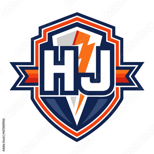 Classic “HJL” Badge with Dynamic Italic Letters and Bold Outlines in Sports Team Vector Design