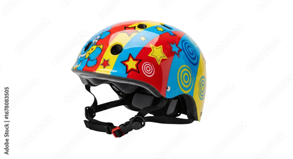 Fototapeta premium Fun and Vibrant Kids Safety Helmet Featuring Cartoon Designs for Cycling Adventures and Safety