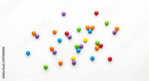 Vibrant candy dots scattered across a clean white background creating a playful and colorful abstract pattern perfect for design projects