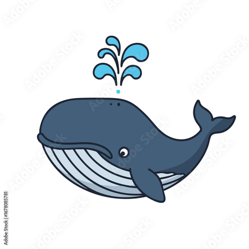 Cartoon illustration of a blue whale spouting water from its blowhole.