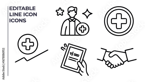 Healthcare business success icons vector illustration line art editable line icons for business and medical success