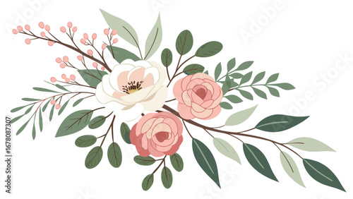 Watercolor floral arrangement vector design with roses leaves and berries for wedding invitation design hundred