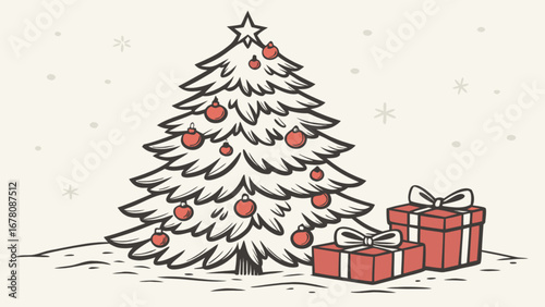 Christmas tree with gifts illustration vector holiday season christmas time festive celebration drawing