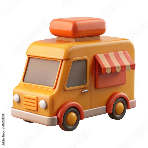Cute cartoon yellow food truck isolated on transparent background