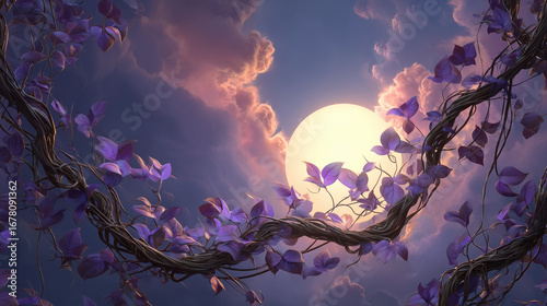 Fantasy Night Sky with Shining Moon