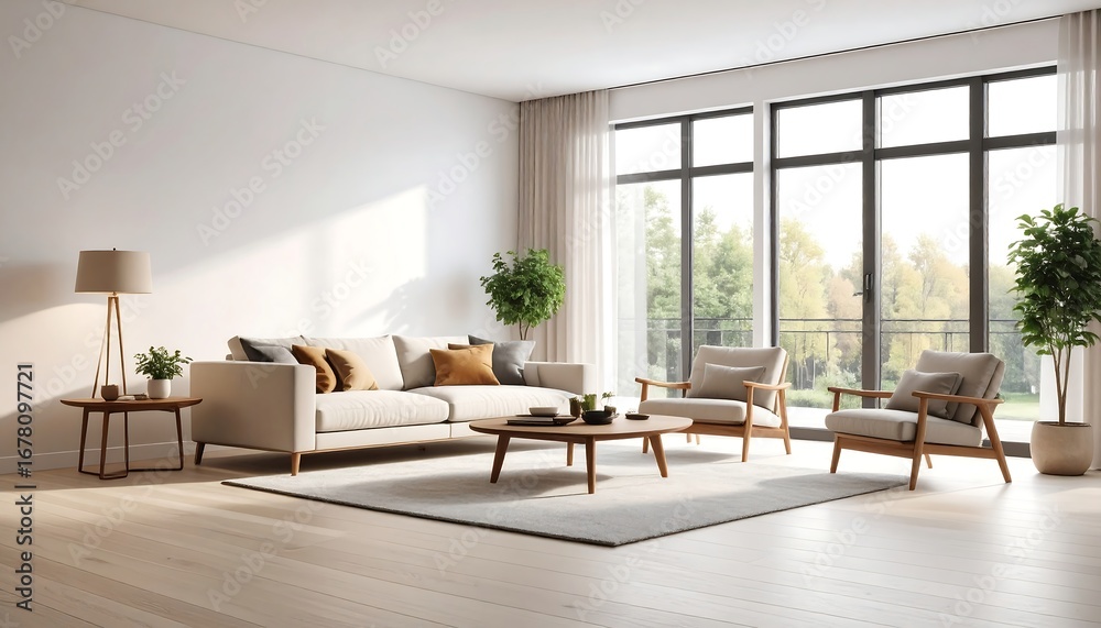 Fototapeta premium Modern living room with large windows (6)