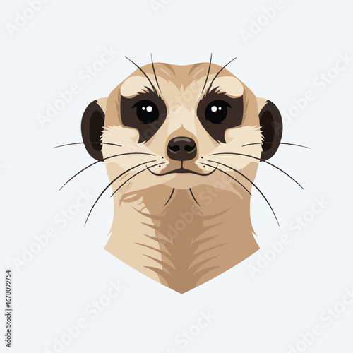 Close-up vector illustration of a meerkat's face with detailed features and expressive eyes.