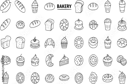Bakery icon collection - vector outline illustration and silhouette

