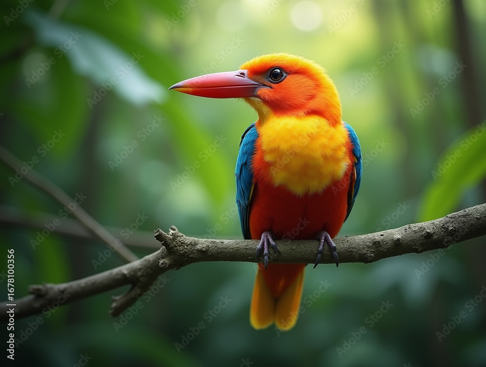 Obraz premium Detailed Striking Kingfisher Bird on Branch in Natural Habitat Wildlife