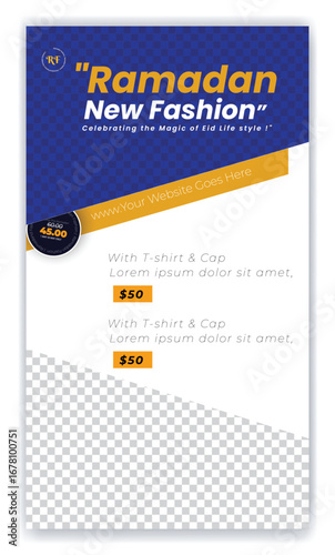 Editable Instagram story ads template for Ramadan Kareem special Fashion sale offer advertisement, Islamic festival and eid offer square flyer poster for social media design
