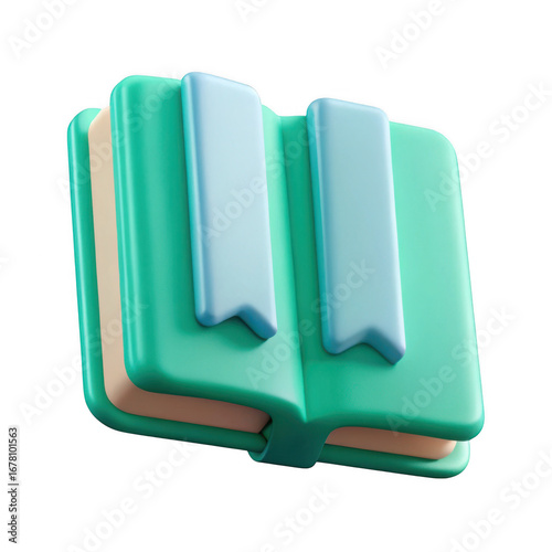 Stylized 3d open book with light blue ribbons isolated on transparent background