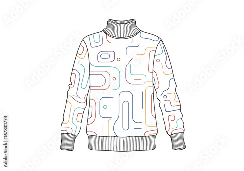 A cozy abstract patterned turtleneck sweater with ribbed cuffs and hem for stylish everyday wear
