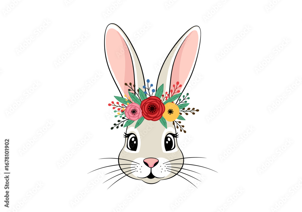 Obraz premium Adorable easter bunny with a beautiful floral wreath adorning its head a captivating springtime creature ready for celebration