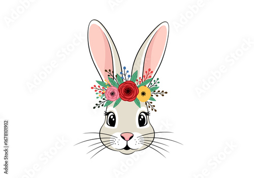 Adorable easter bunny with a beautiful floral wreath adorning its head a captivating springtime creature ready for celebration
