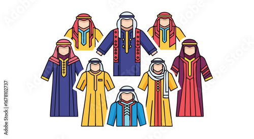Illustrative depiction of traditional Arab men's clothing, showcasing cultural attire.