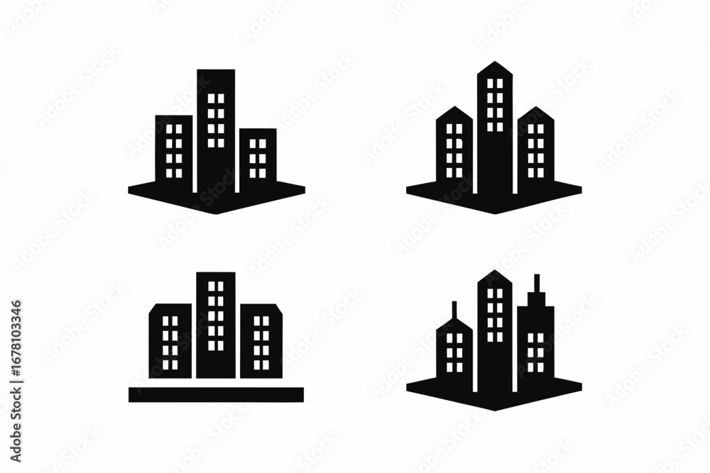 Naklejka premium Isometric cityscape icon and logo illustration, vector illustration