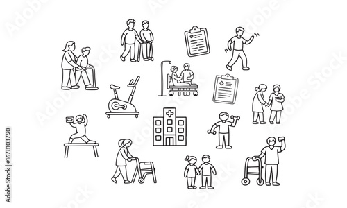 Rehabilitation, Therapy, and Wellness Care Icons Collection for Healthcare Design