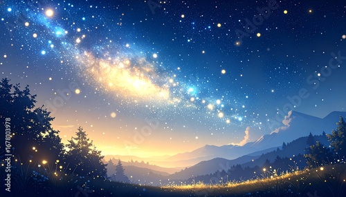 星空 幻想的 天の川 宇宙 銀河 輝き 夢 神秘的 夜空 流れ星 光 壮大 美しい ロマンチック 煌めく 魔法 ファンタジー