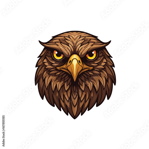 Detailed illustration of an eagle's head with intense gaze and sharp features.