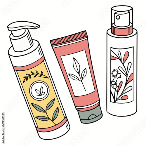Whimsical hand-drawn illustration of cartoon beverage containers, a juice box and bottles, dancing in a puddle of liquid