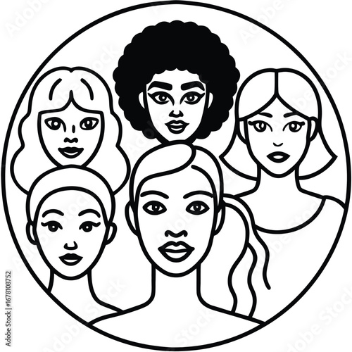 Side profile illustration of three diverse women with closed eyes, basking in warmth and happiness